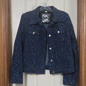 Michael Kors Dark Blue Animal Print Jean Jacket